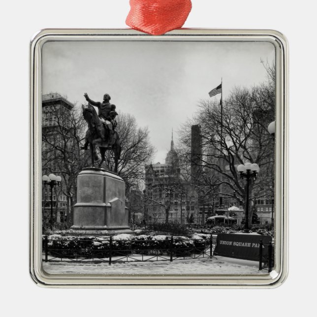 Winter in NYC's Union Square 001 Black White Metal Tree Decoration (Front)