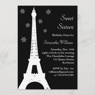 Winter in Paris Birthday Invite black
