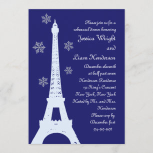 Winter in Paris Rehearsal Dinner Invitation indigo