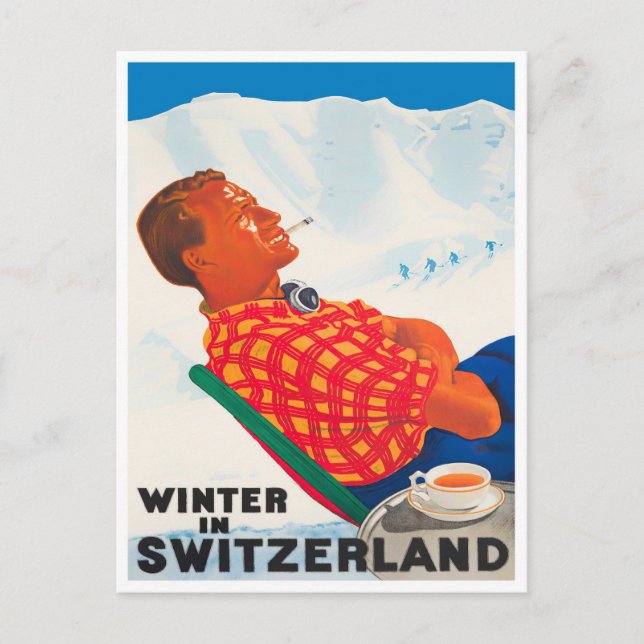 Winter in Switzerland vintage travel Postcard (Front)
