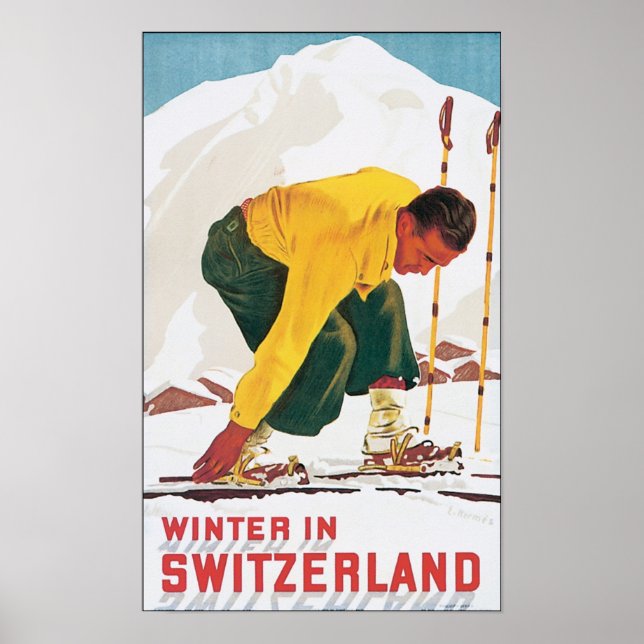Winter in Switzerland Vintage Travel Poster (Front)