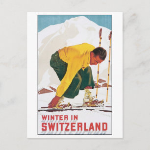Winter in Switzerland Vintage Travel Poster Postcard