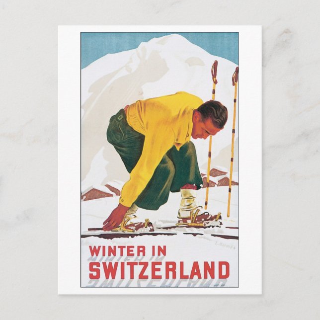 Winter in Switzerland Vintage Travel Poster Postcard (Front)