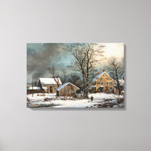 Winter in the Country, cold Morning wrapped Canvas