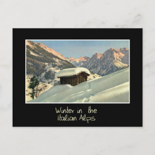 Winter in the Italian Alps, retro style travel Postcard