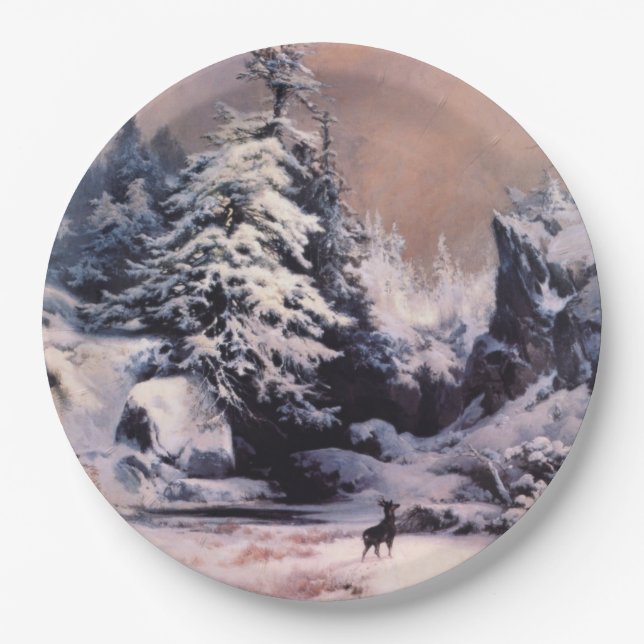 Winter in the Rocky Mountains (by Thomas Moran) Paper Plate (Front)
