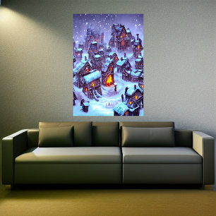 Winter in the village   AI Art  Poster