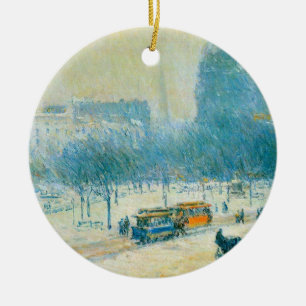 Winter in Union Square by Frederick Childe Hassam Ceramic Tree Decoration