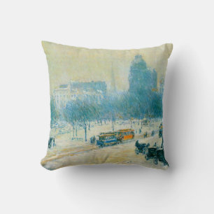 Winter in Union Square by Frederick Childe Hassam Cushion