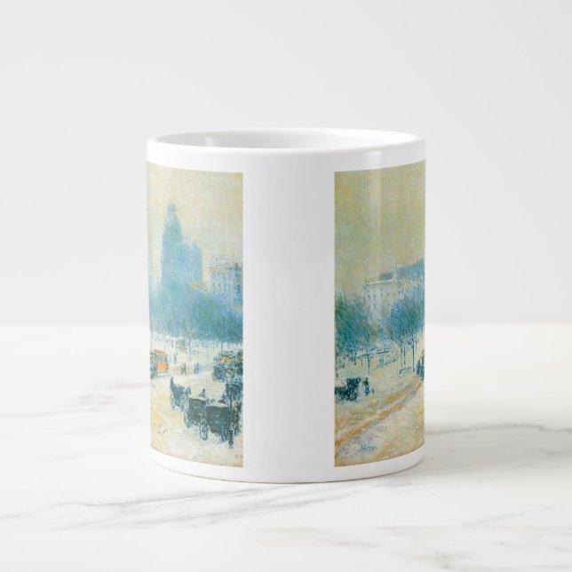 Winter in Union Square by Frederick Childe Hassam Large Coffee Mug (Front)