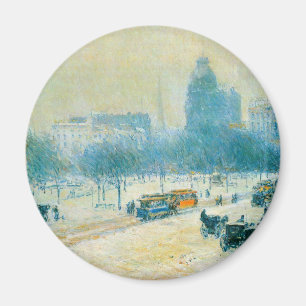Winter in Union Square by Frederick Childe Hassam Magnet