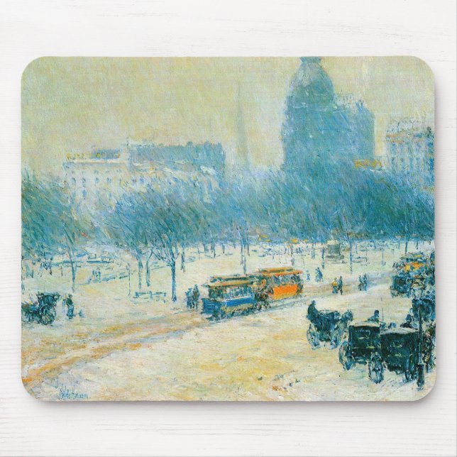 Winter in Union Square by Frederick Childe Hassam Mouse Mat (Front)