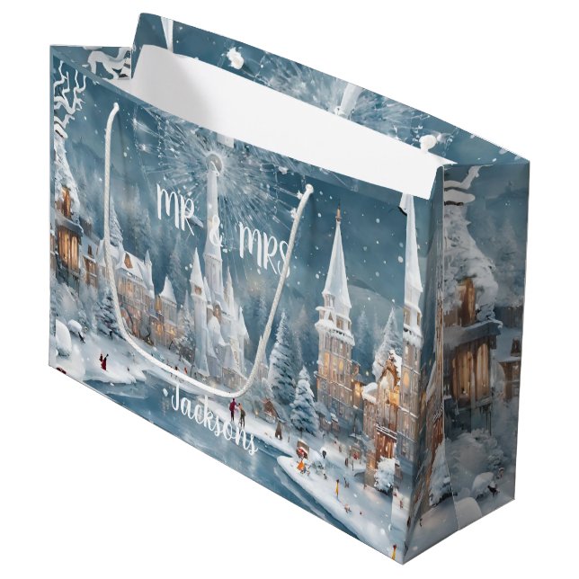 Winter in wonderland Christmas Large Gift Bag (Front Angled)