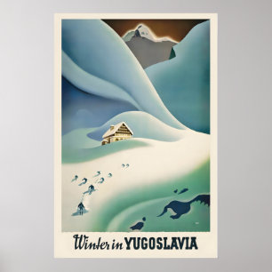 Winter in Yugoslavia Vintage Ski Poster - Framed