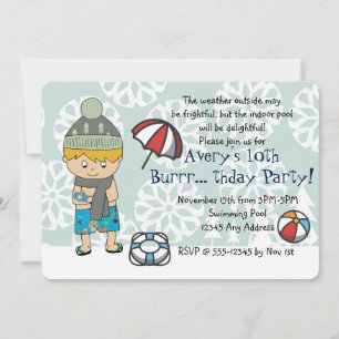 Winter Indoor Pool Birthday Party Invitation