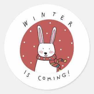 WINTER IS COMING HOLIDAY BUNNY WITH SCARF CLASSIC ROUND STICKER