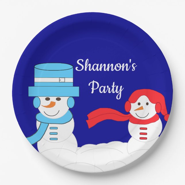 Winter is Quite Snowy:  Dark Blue Paper Plate (Front)