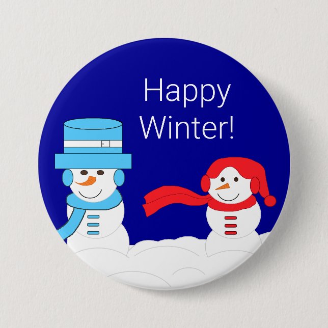 Winter is Snowy:  Dark Blue Happy Winter 7.5 Cm Round Badge (Front)
