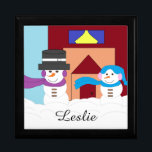 Winter is Snowy: Gift Box<br><div class="desc">Snowpeople are a fun part of American culture.  Here,  these happy snowpeople are presented for you on this box.  Enjoy. Customisable. 
Original work; (c) Sharon Lee Hudson. All rights reserved.</div>