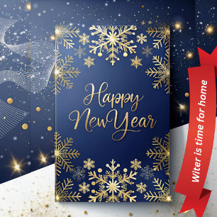 Winter Is The Time For Home, Gold Happy New Year Holiday Card