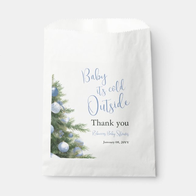 Winter It's Cold Outside Blue Bow Baby Shower Favour Bags (Front)