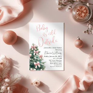 Winter It's Cold Outside Pink Bow Baby Shower Invitation