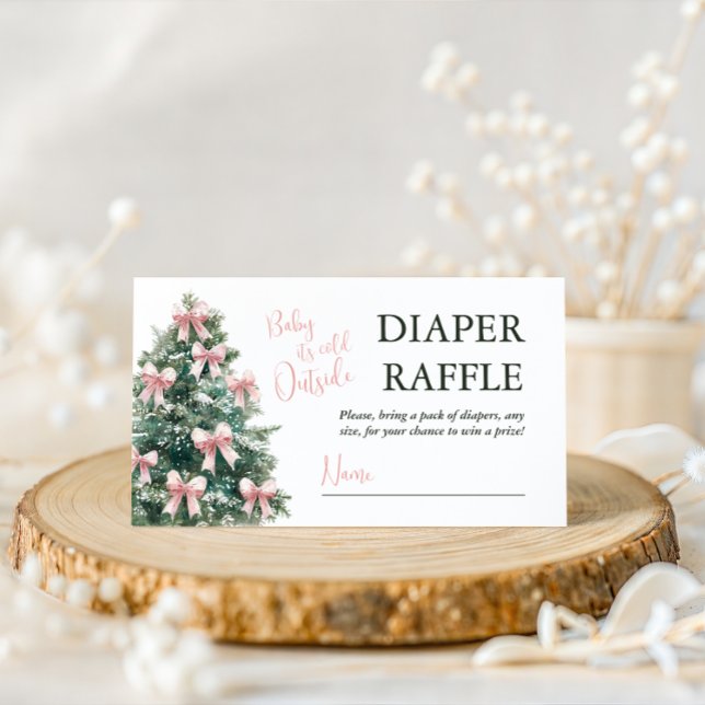 Winter It's Cold Outside Pink Bow Girl Baby Shower Enclosure Card (Creator Uploaded)