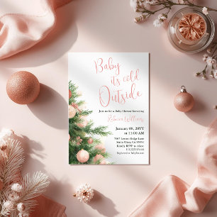 Winter It's Cold Outside Pink Bow Girl Baby Shower Invitation