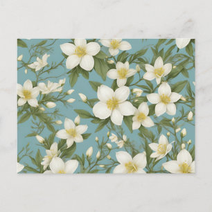 Winter Jasmine Floral Pattern with Delicate White Postcard