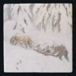 Winter Journey Through the Snow at Christmas Stone Coaster<br><div class="desc">This design features a painting by the Norwegian artist Theodor Severin Kittelsen (1857–1914). It shows a donkey leading a sled through a very snowy landscape in winter. A man is holding on the sled and walking behind, while a child is sitting on the sled and enjoying the ride. Perhaps the...</div>