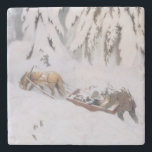 Winter Journey Through the Snow at Christmas Stone Coaster<br><div class="desc">This design features a painting by the Norwegian artist Theodor Severin Kittelsen (1857–1914). It shows a donkey leading a sled through a very snowy landscape in winter. A man is holding on the sled and walking behind, while a child is sitting on the sled and enjoying the ride. Perhaps the...</div>
