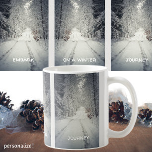 Winter journey through the woodland coffee mug