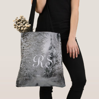 Winter journey through the woodland tote bag