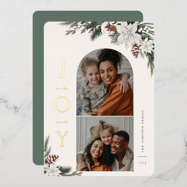 Winter Joy 2 Photo Family Foil Holiday Card (Front/Back)