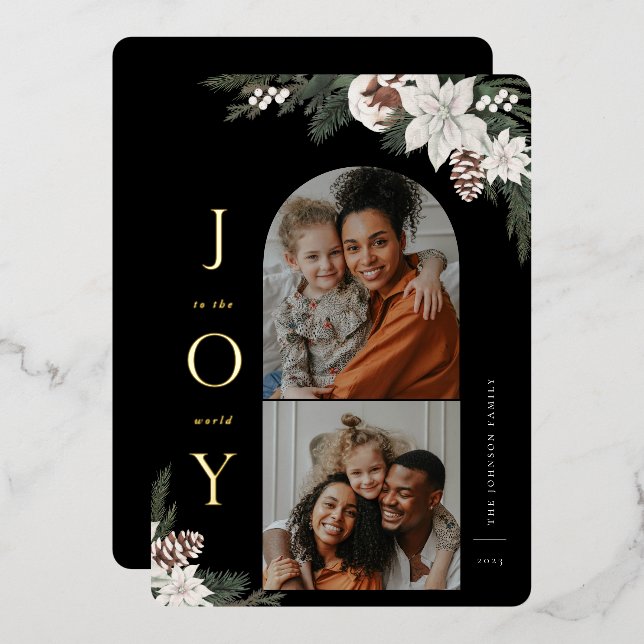 Winter Joy 2 Photo Family Foil Holiday Card (Front/Back)