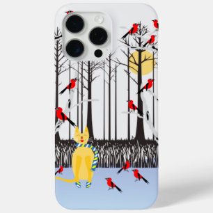 Winter Joy - Cat with scarf Birch Trees Cardinals iPhone 15 Pro Max Case