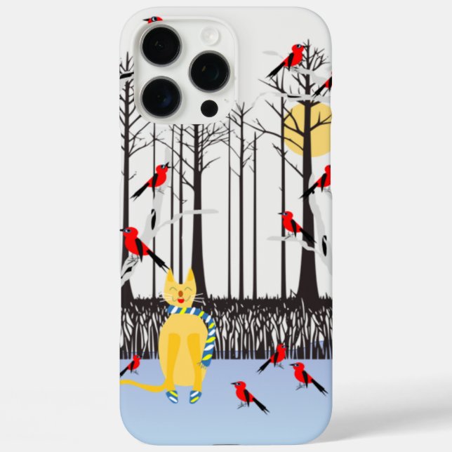 Winter Joy - Cat with scarf Birch Trees Cardinals Case-Mate iPhone Case (Back)