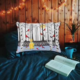 Winter Joy - Cat with scarf Birch Trees Cardinals Decorative Cushion