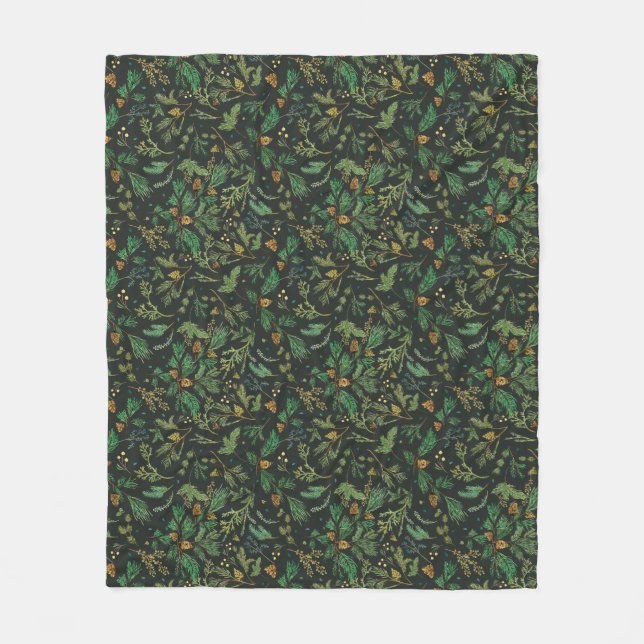 Winter Juniper Pine on Black Background Blanket (Front)