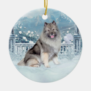 Winter Keeshond Christmas Ceramic Tree Decoration
