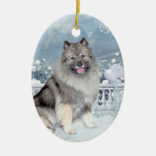 Winter Keeshond Christmas Ceramic Tree Decoration