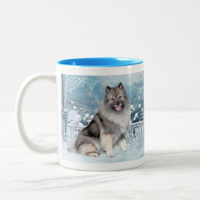 Winter Keeshond Two-Tone Coffee Mug (Left)