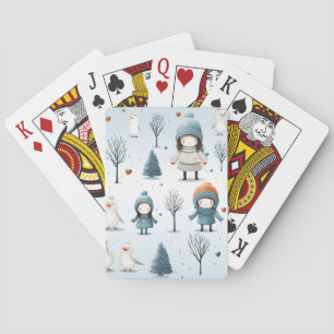 Winter Kids Playing Cards