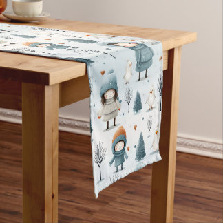 Winter Kids Playing Long Table Runner