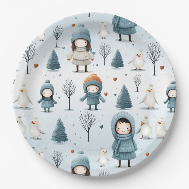 Winter Kids Playing Paper Plate (Front)
