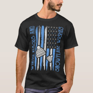 Winter Kisses And Snowflake Wishes Christmas US Fl T-Shirt