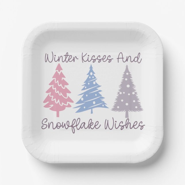 Winter Kisses and Snowflake Wishes Paper Plate (Front)
