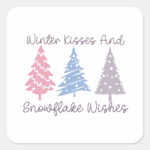 Winter Kisses and Snowflake Wishes Square Sticker
