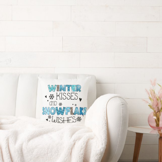 Winter Kisses and Snowflake Wishes Winter Holidays Cushion (Couch)