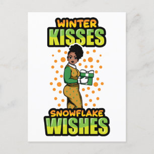 Winter Kisses Snowflake Wishes Black Woman Sista Postcard